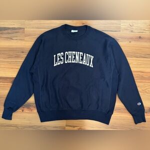 Champion Reverse Weave Les Cheneaux Crewneck Sweatshirt XL Navy Collegiate